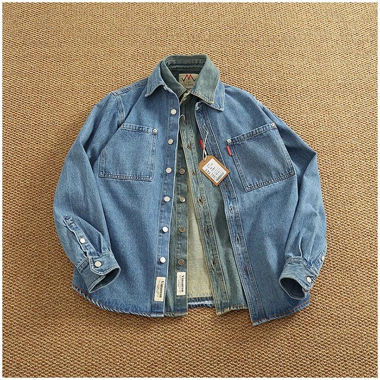 American Casual Men's Long Sve Denim irt Pure Cotton Heavyweight Waed Vintage Workwear Layering irt Jaet - Image 5