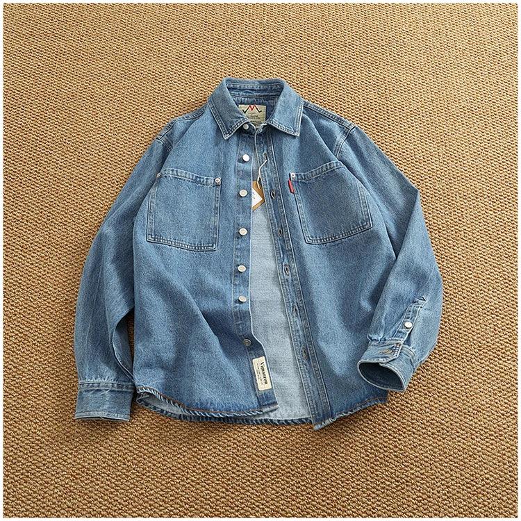 American Casual Men's Long Sve Denim irt Pure Cotton Heavyweight Waed Vintage Workwear Layering irt Jaet - Image 6