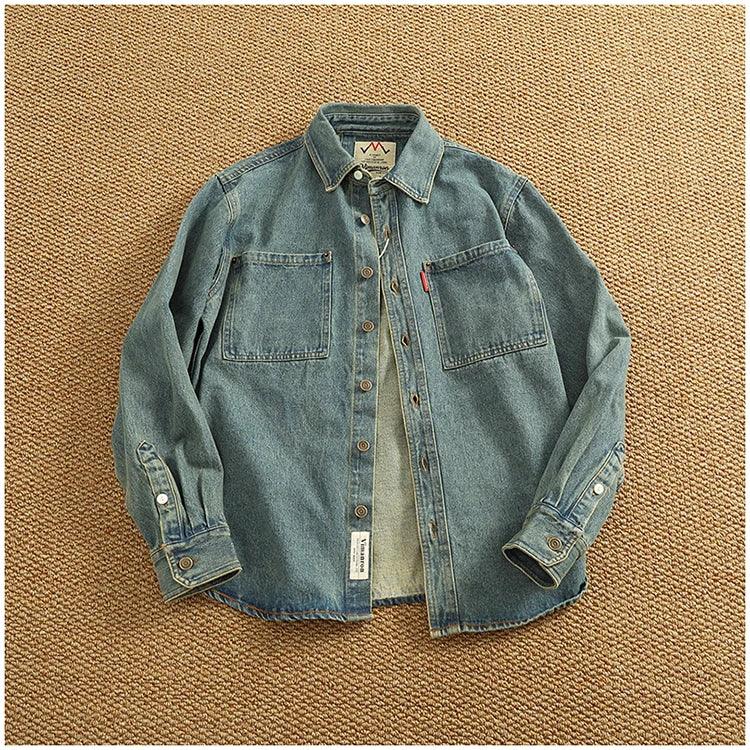 American Casual Men's Long Sve Denim irt Pure Cotton Heavyweight Waed Vintage Workwear Layering irt Jaet - Image 7