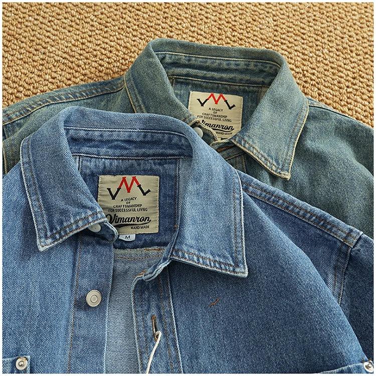 American Casual Men's Long Sve Denim irt Pure Cotton Heavyweight Waed Vintage Workwear Layering irt Jaet - Image 8