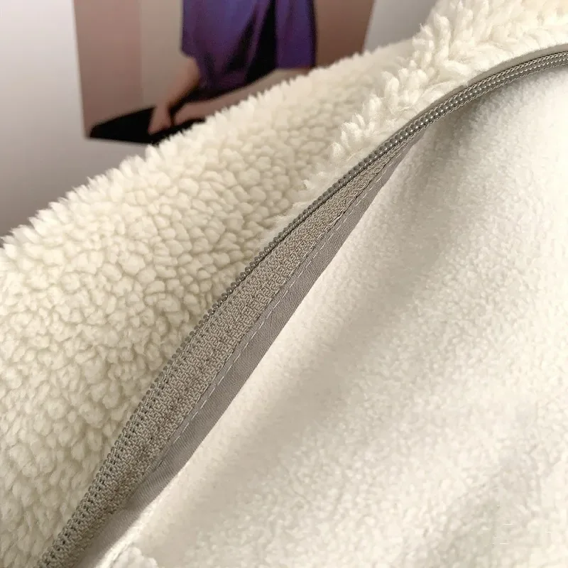Autumn and Winter Japanese Men's and Women's Fleece Stand Neck Jacket Couple Zipper Loose Warm Lamb Wool Coat Solid Color Jacket - Image 19