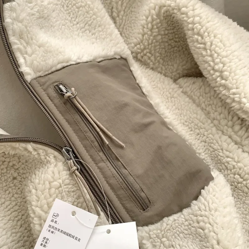 Autumn and Winter Japanese Men's and Women's Fleece Stand Neck Jacket Couple Zipper Loose Warm Lamb Wool Coat Solid Color Jacket - Image 20