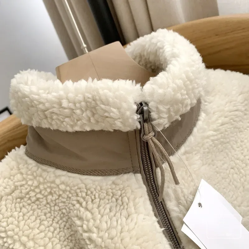 Autumn and Winter Japanese Men's and Women's Fleece Stand Neck Jacket Couple Zipper Loose Warm Lamb Wool Coat Solid Color Jacket - Image 21