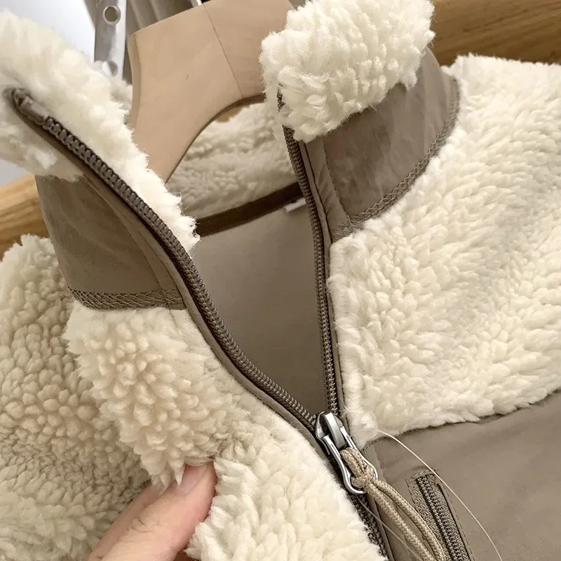 Autumn and Winter Japanese Men's and Women's Fleece Stand Neck Jacket Couple Zipper Loose Warm Lamb Wool Coat Solid Color Jacket - Image 24