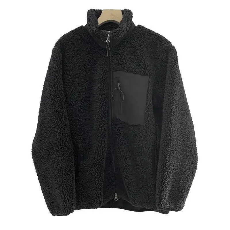 Autumn and Winter Japanese Men's and Women's Fleece Stand Neck Jacket Couple Zipper Loose Warm Lamb Wool Coat Solid Color Jacket - Image 29