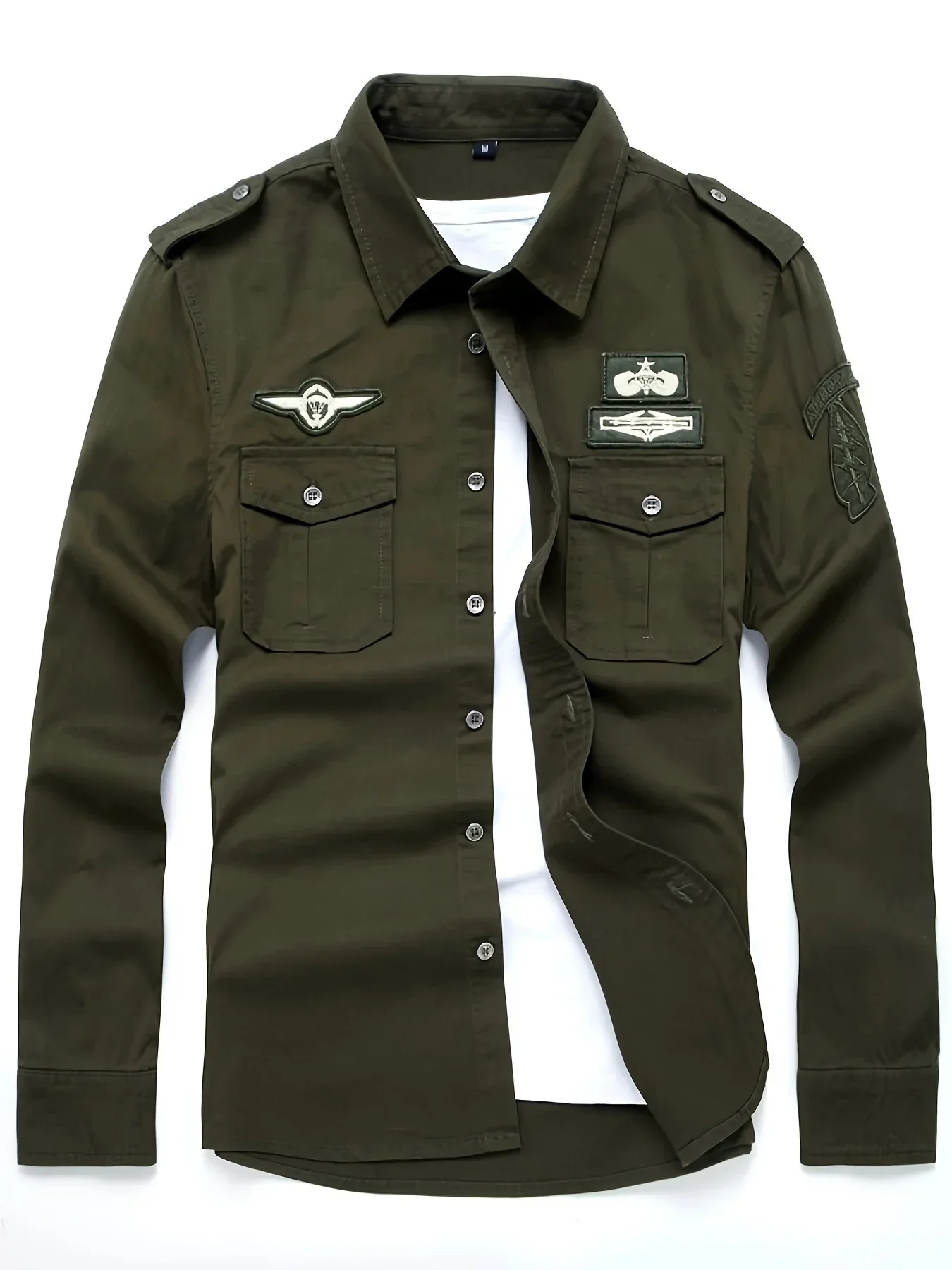 Autumn Long Sleeve Shirt for Men, Outdoor Plus Size Military Style Loose Fit Top, Pure Cotton High-Density Twill Casual Workwear Shirt, Thin Twill Long Sleeve Workwear