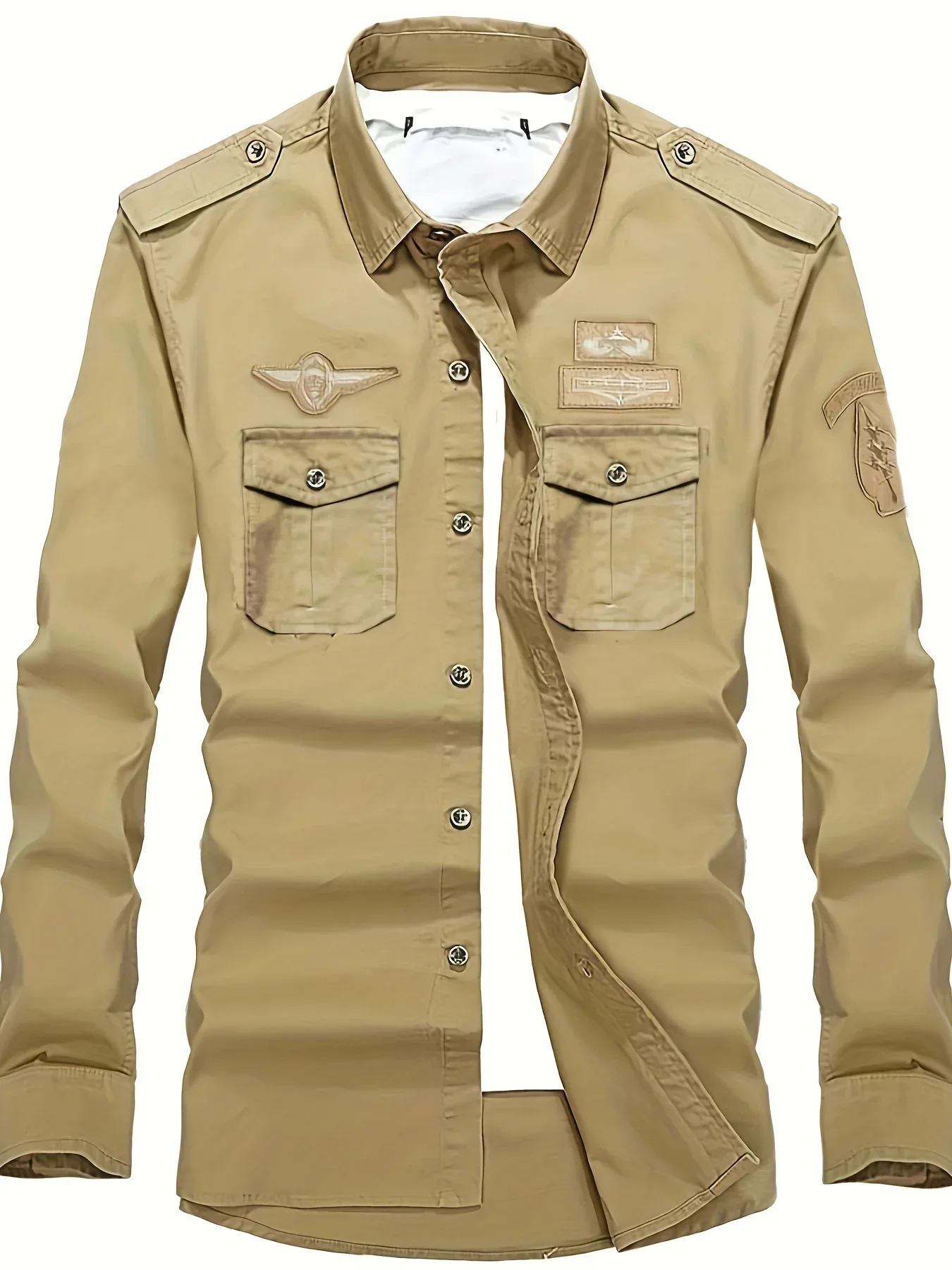 Autumn Long Sleeve Shirt for Men, Outdoor Plus Size Military Style Loose Fit Top, Pure Cotton High-Density Twill Casual Workwear Shirt, Thin Twill Long Sleeve Workwear - Image 10