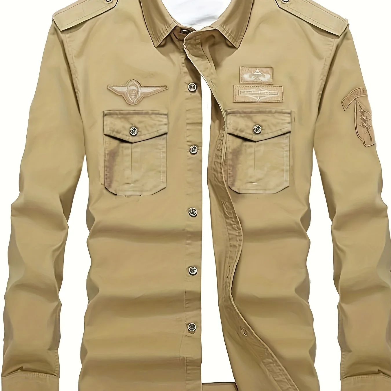 Autumn Long Sleeve Shirt for Men, Outdoor Plus Size Military Style Loose Fit Top, Pure Cotton High-Density Twill Casual Workwear Shirt, Thin Twill Long Sleeve Workwear - Image 11