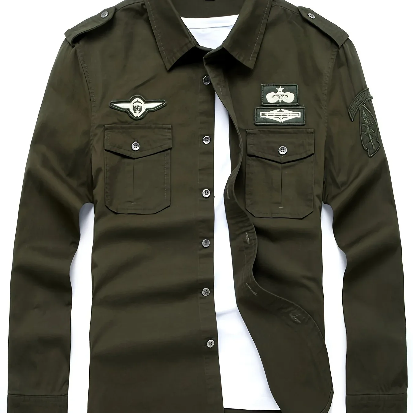 Autumn Long Sleeve Shirt for Men, Outdoor Plus Size Military Style Loose Fit Top, Pure Cotton High-Density Twill Casual Workwear Shirt, Thin Twill Long Sleeve Workwear - Image 12