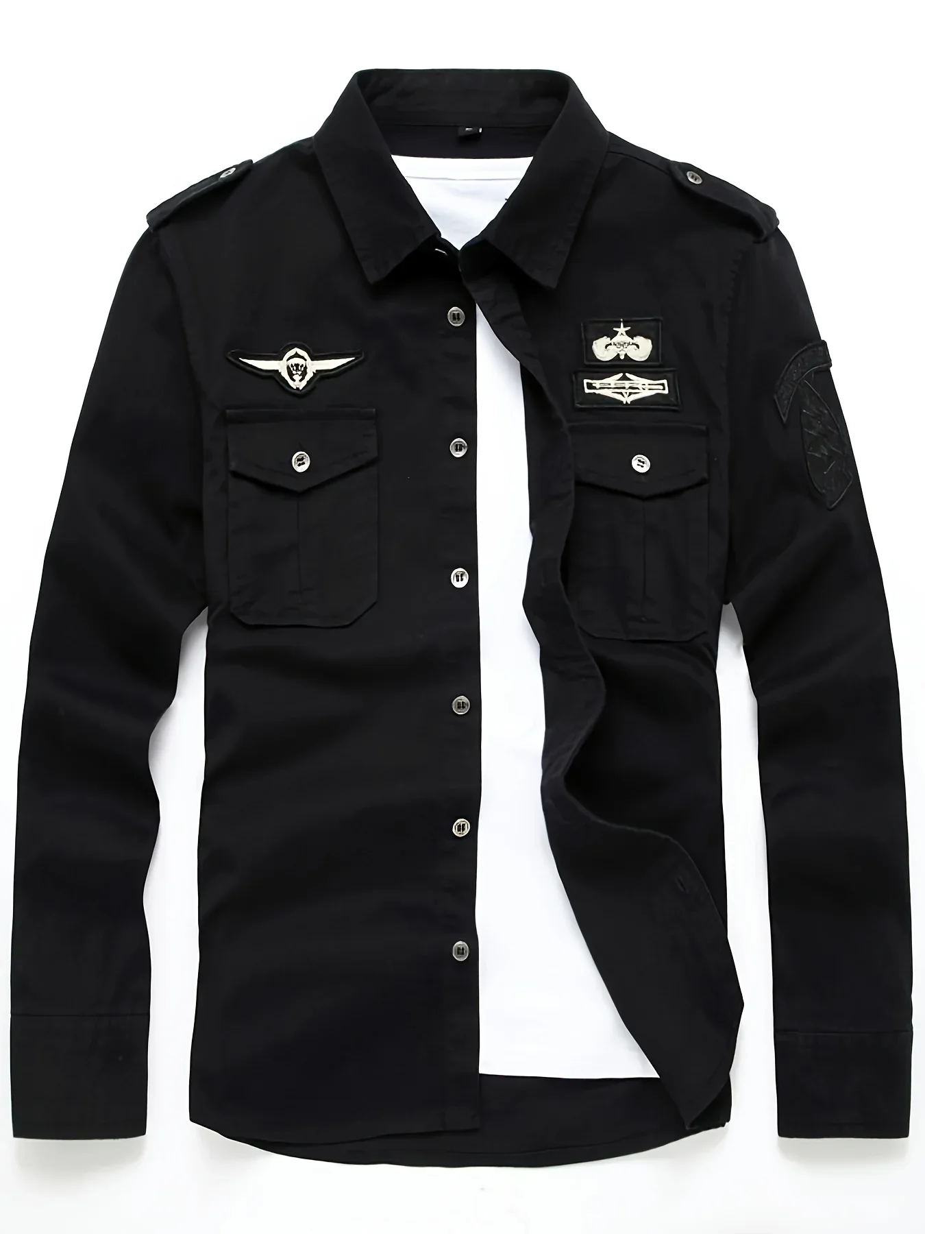 Autumn Long Sleeve Shirt for Men, Outdoor Plus Size Military Style Loose Fit Top, Pure Cotton High-Density Twill Casual Workwear Shirt, Thin Twill Long Sleeve Workwear - Image 2