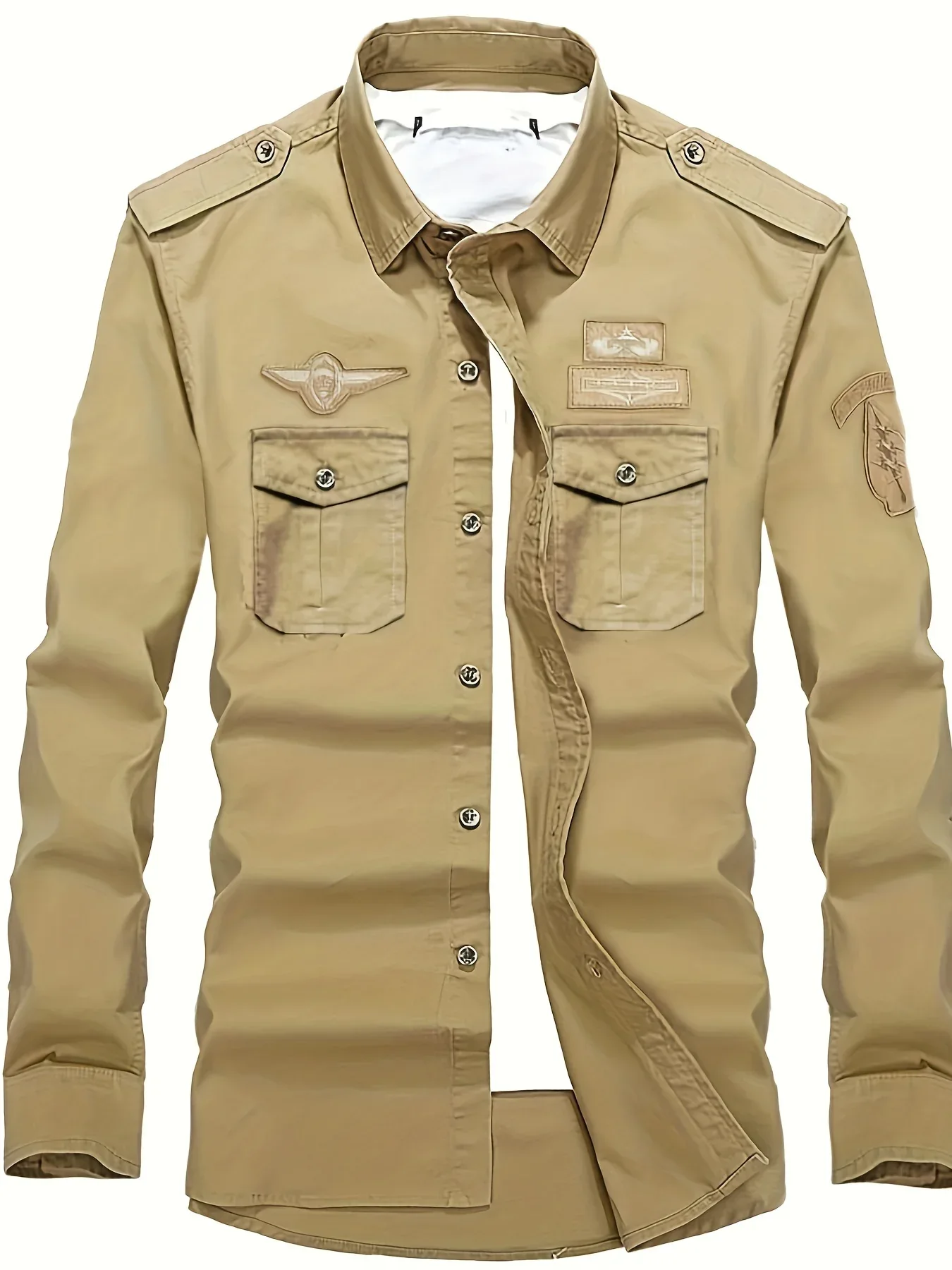 Autumn Long Sleeve Shirt for Men, Outdoor Plus Size Military Style Loose Fit Top, Pure Cotton High-Density Twill Casual Workwear Shirt, Thin Twill Long Sleeve Workwear - Image 3