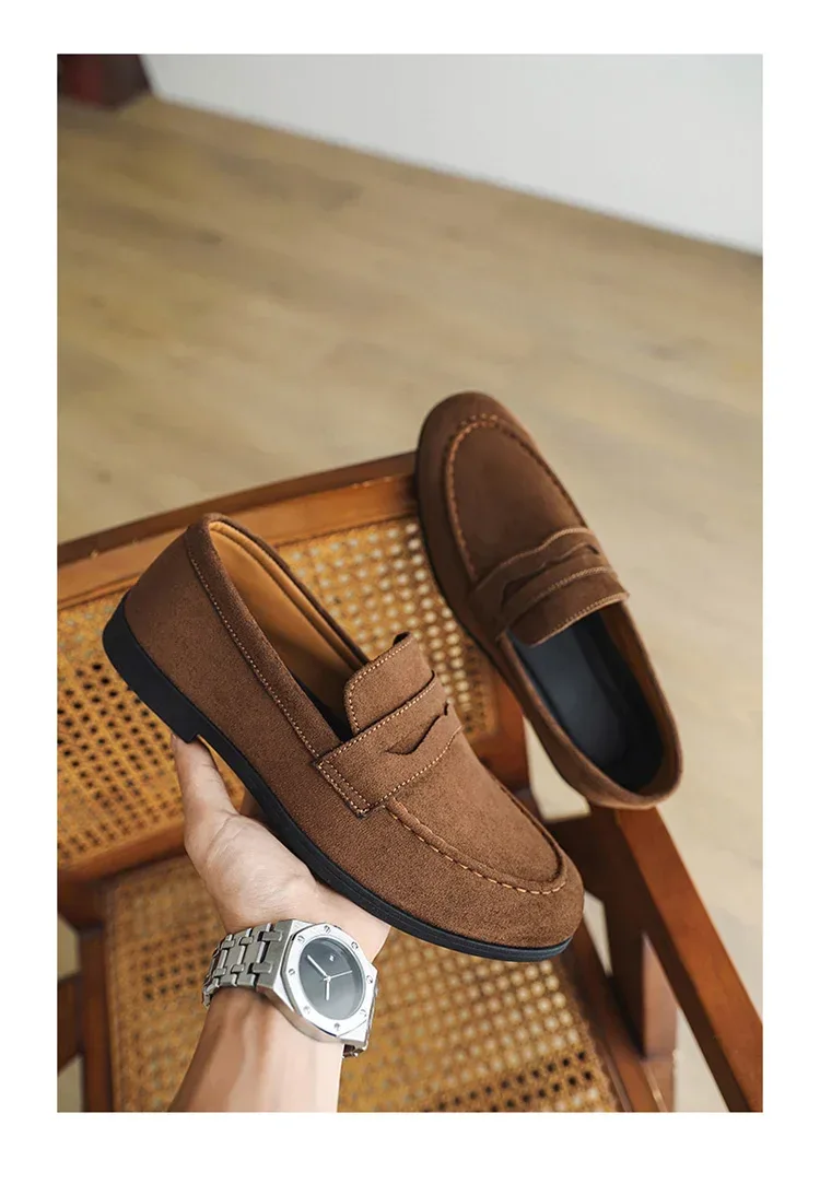 Autumn Suede Loafers Man Large Size 45 Comfort Slip-on Casual Shoes Men Flats Retro Brown Moccasins For Men zapatos de hombre - Image 18