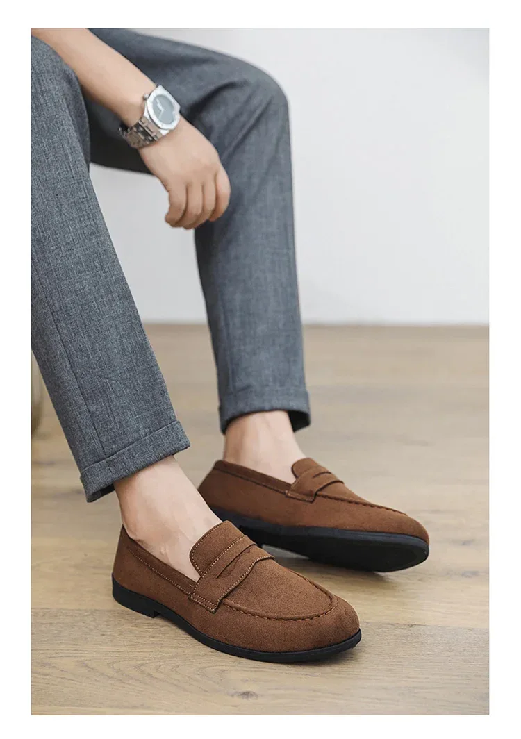 Autumn Suede Loafers Man Large Size 45 Comfort Slip-on Casual Shoes Men Flats Retro Brown Moccasins For Men zapatos de hombre - Image 21