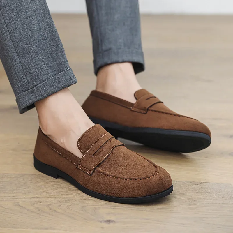 Autumn Suede Loafers Man Large Size 45 Comfort Slip-on Casual Shoes Men Flats Retro Brown Moccasins For Men zapatos de hombre - Image 3