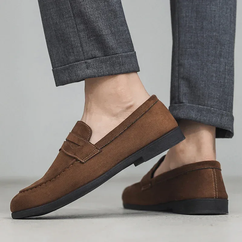 Autumn Suede Loafers Man Large Size 45 Comfort Slip-on Casual Shoes Men Flats Retro Brown Moccasins For Men zapatos de hombre - Image 4