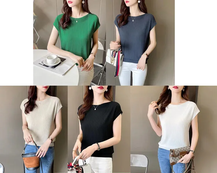 Blusas Mujer De Moda 2025Verano Short Sleeve Knitted Tops Sweater Women Pullovers Sweaters For Women Woman Sweaters Blusa - Image 4