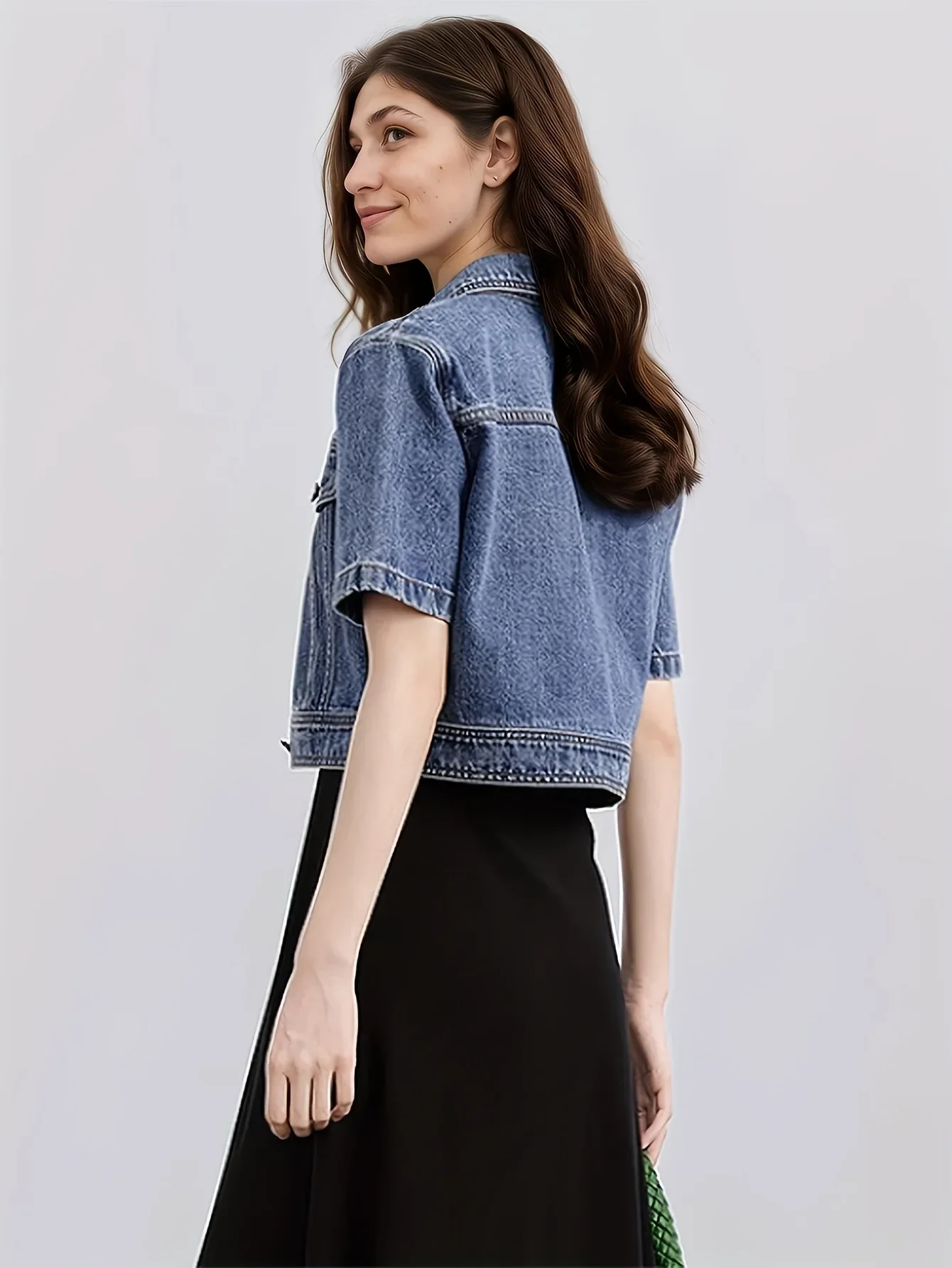 Classic Collar Denim Short Jacket - Image 3