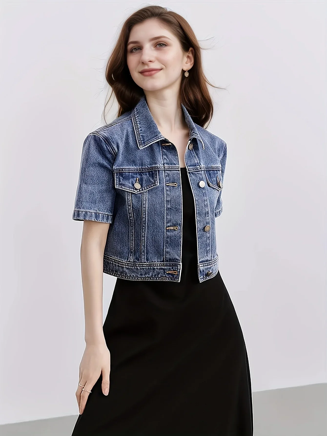 Classic Collar Denim Short Jacket - Image 6
