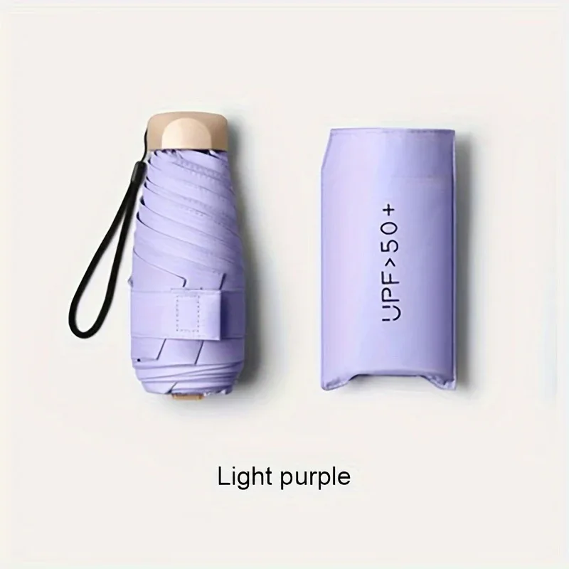 Compact 6-Rib Mini Folding Umbrella - Lightweight Durable Aluminum Alloy Handle & Frame, Manual Open/Close, Stylish Portable Design for Sun & Rain, Available in Pink, Blue, White, Gray - Cute Rain Gear with PVC Umbrella - Image 11