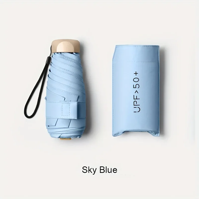 Compact 6-Rib Mini Folding Umbrella - Lightweight Durable Aluminum Alloy Handle & Frame, Manual Open/Close, Stylish Portable Design for Sun & Rain, Available in Pink, Blue, White, Gray - Cute Rain Gear with PVC Umbrella - Image 13
