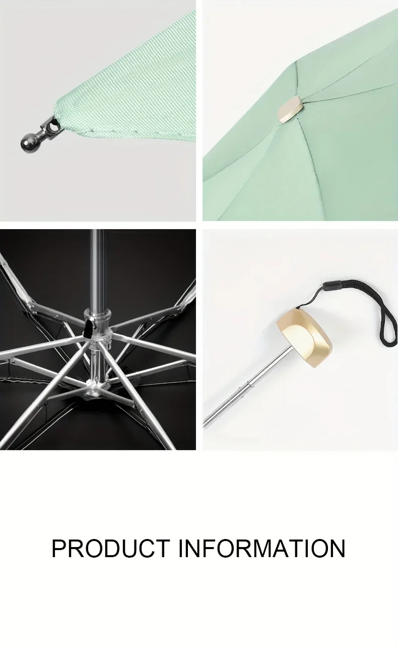 Compact 6-Rib Mini Folding Umbrella - Lightweight Durable Aluminum Alloy Handle & Frame, Manual Open/Close, Stylish Portable Design for Sun & Rain, Available in Pink, Blue, White, Gray - Cute Rain Gear with PVC Umbrella - Image 17
