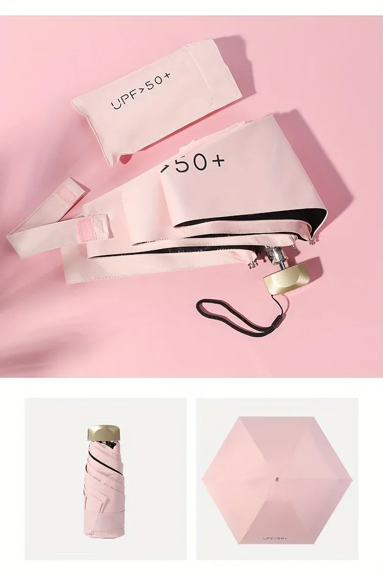 Compact 6-Rib Mini Folding Umbrella - Lightweight Durable Aluminum Alloy Handle & Frame, Manual Open/Close, Stylish Portable Design for Sun & Rain, Available in Pink, Blue, White, Gray - Cute Rain Gear with PVC Umbrella - Image 20