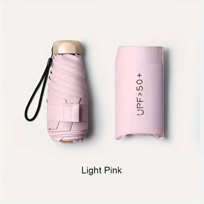 Compact 6-Rib Mini Folding Umbrella - Lightweight Durable Aluminum Alloy Handle & Frame, Manual Open/Close, Stylish Portable Design for Sun & Rain, Available in Pink, Blue, White, Gray - Cute Rain Gear with PVC Umbrella - Image 22