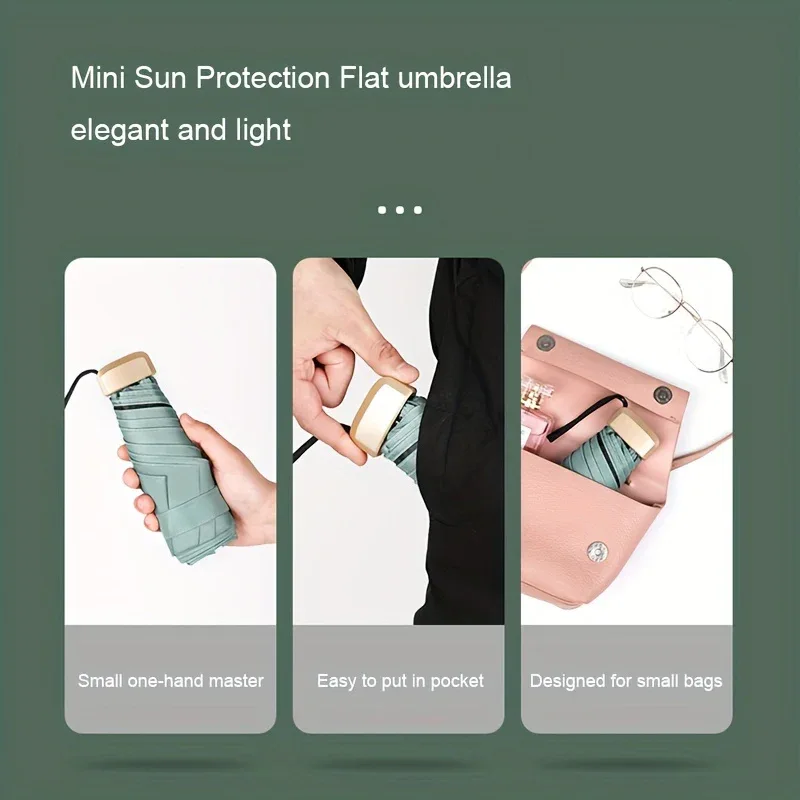 Compact 6-Rib Mini Folding Umbrella - Lightweight Durable Aluminum Alloy Handle & Frame, Manual Open/Close, Stylish Portable Design for Sun & Rain, Available in Pink, Blue, White, Gray - Cute Rain Gear with PVC Umbrella - Image 3
