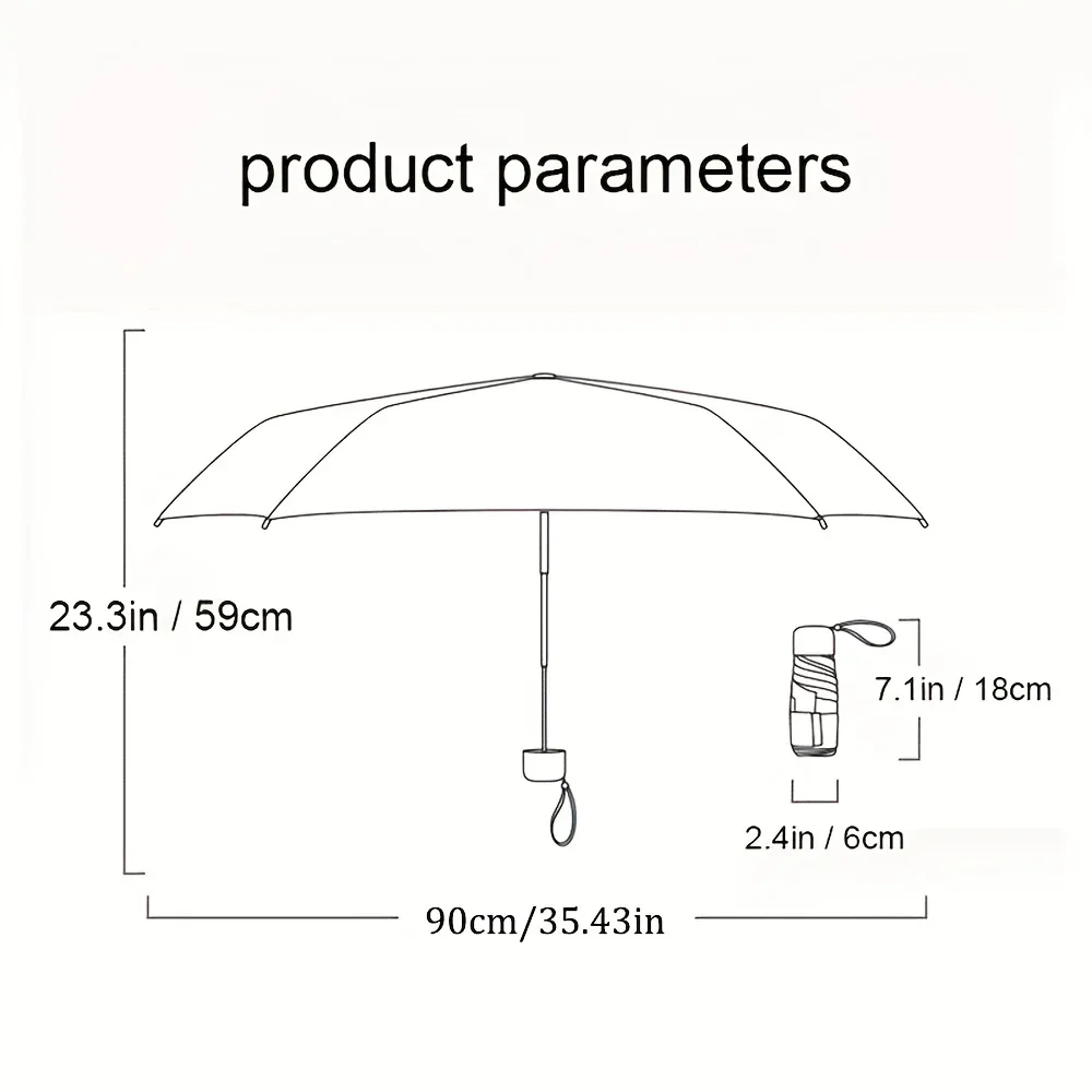 Compact 6-Rib Mini Folding Umbrella - Lightweight Durable Aluminum Alloy Handle & Frame, Manual Open/Close, Stylish Portable Design for Sun & Rain, Available in Pink, Blue, White, Gray - Cute Rain Gear with PVC Umbrella - Image 4