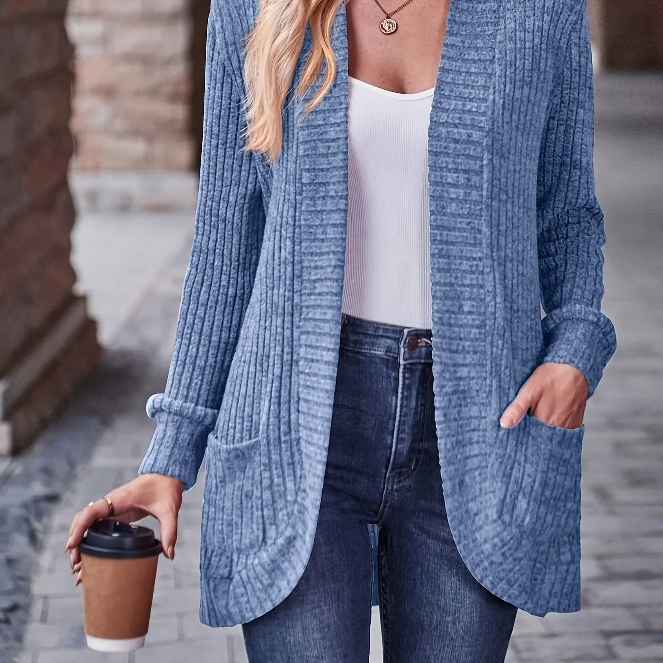 Ribbed Knit Open Cardigan