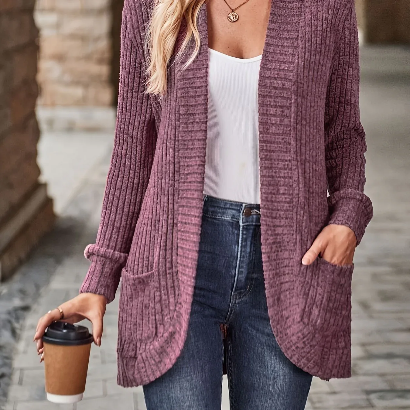 Ribbed Knit Open Cardigan - Image 10