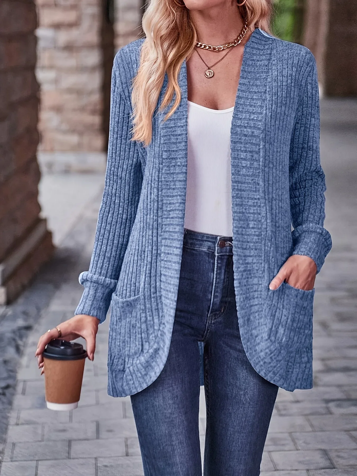 Ribbed Knit Open Cardigan - Image 11
