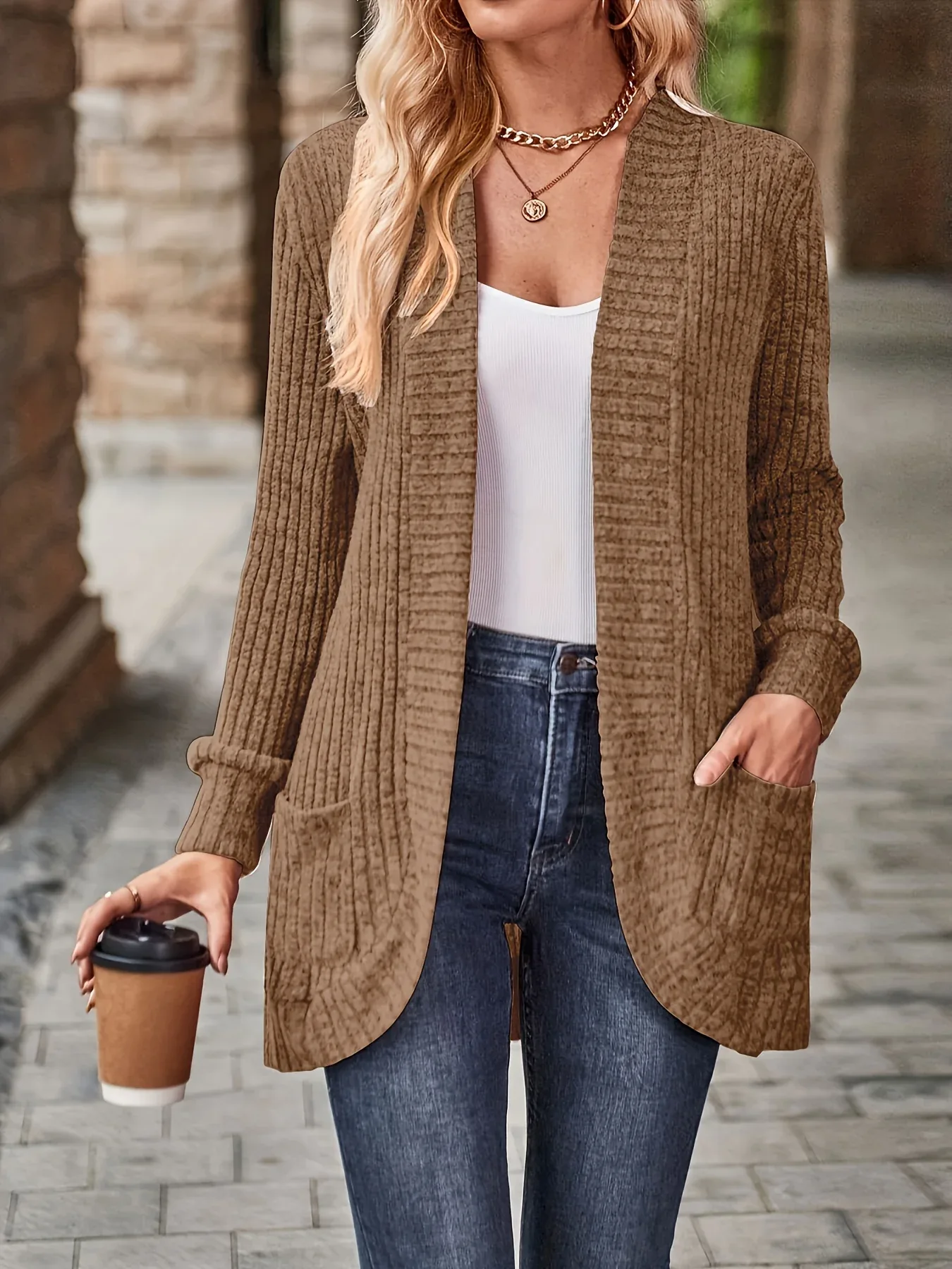 Ribbed Knit Open Cardigan - Image 13