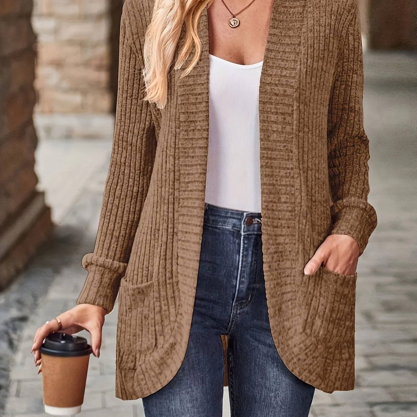 Ribbed Knit Open Cardigan - Image 6