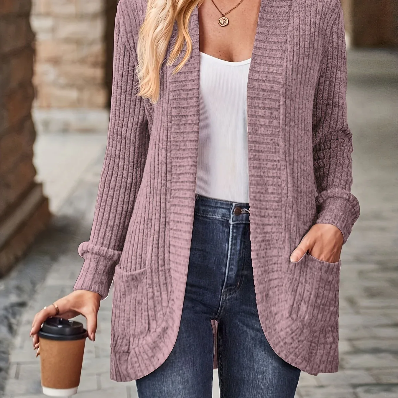 Ribbed Knit Open Cardigan - Image 9