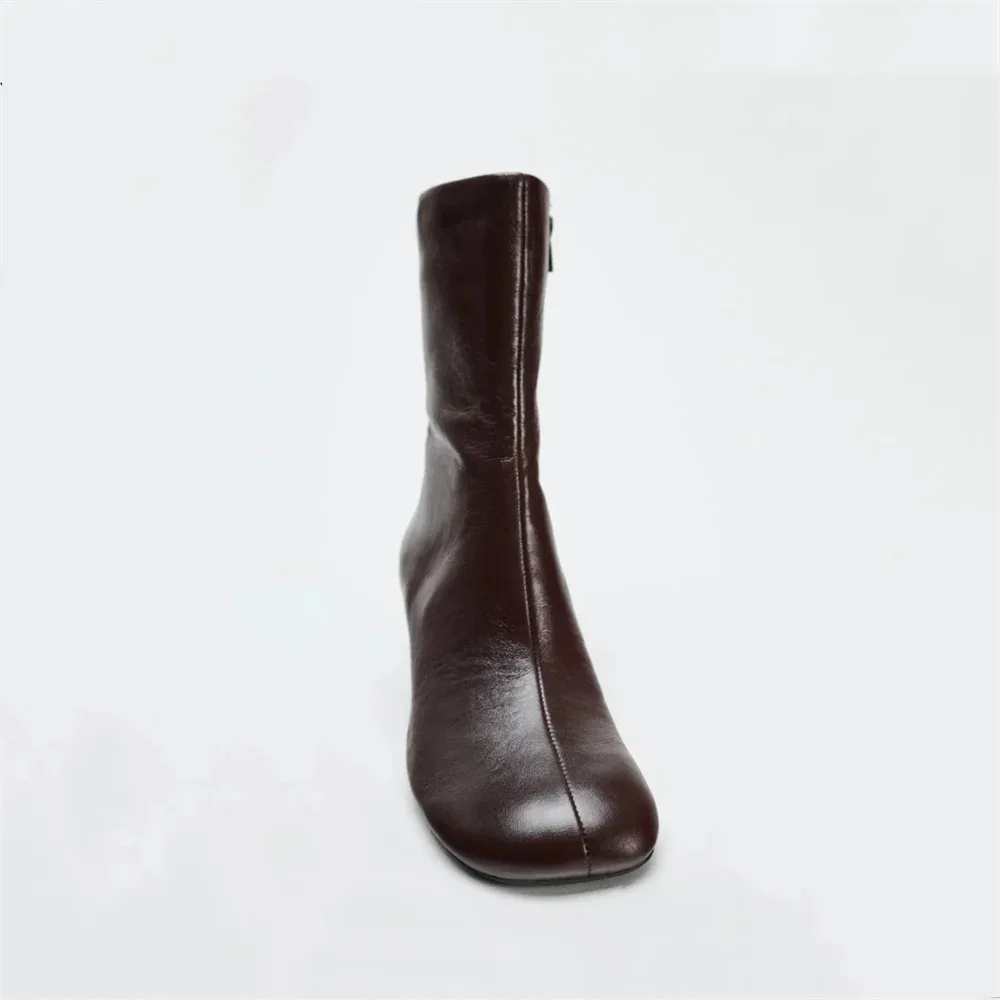 FEDONAS Fashion Women Genuine Leather Thin High Heels Warm Autumn Winter Ankle Boots Round Toe Short Elegant Short Boots Shoes - Image 13