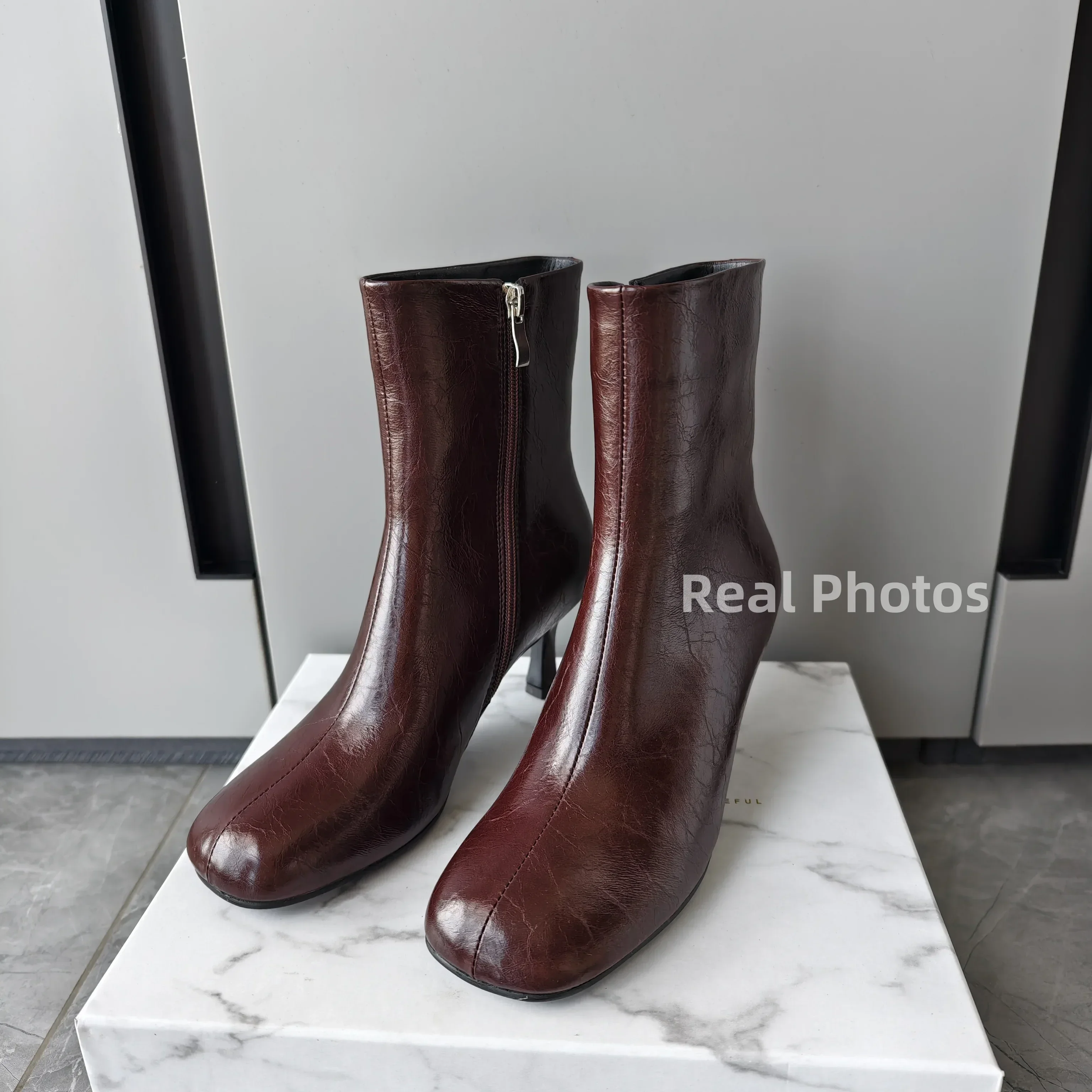 FEDONAS Fashion Women Genuine Leather Thin High Heels Warm Autumn Winter Ankle Boots Round Toe Short Elegant Short Boots Shoes - Image 17