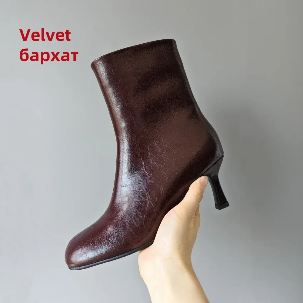 FEDONAS Fashion Women Genuine Leather Thin High Heels Warm Autumn Winter Ankle Boots Round Toe Short Elegant Short Boots Shoes - Image 21