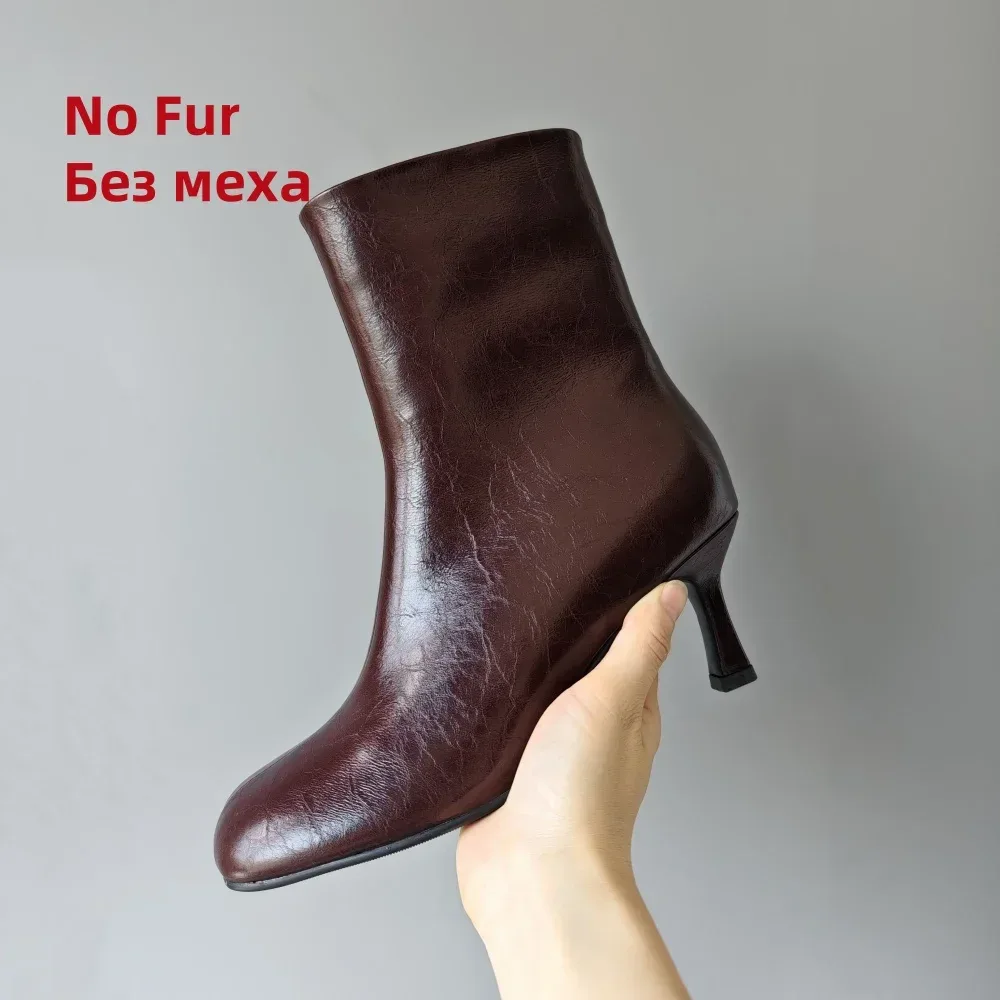 FEDONAS Fashion Women Genuine Leather Thin High Heels Warm Autumn Winter Ankle Boots Round Toe Short Elegant Short Boots Shoes - Image 23