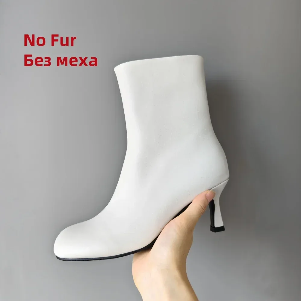 FEDONAS Fashion Women Genuine Leather Thin High Heels Warm Autumn Winter Ankle Boots Round Toe Short Elegant Short Boots Shoes - Image 24