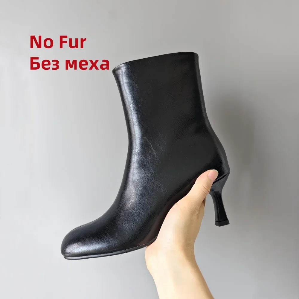 FEDONAS Fashion Women Genuine Leather Thin High Heels Warm Autumn Winter Ankle Boots Round Toe Short Elegant Short Boots Shoes - Image 25