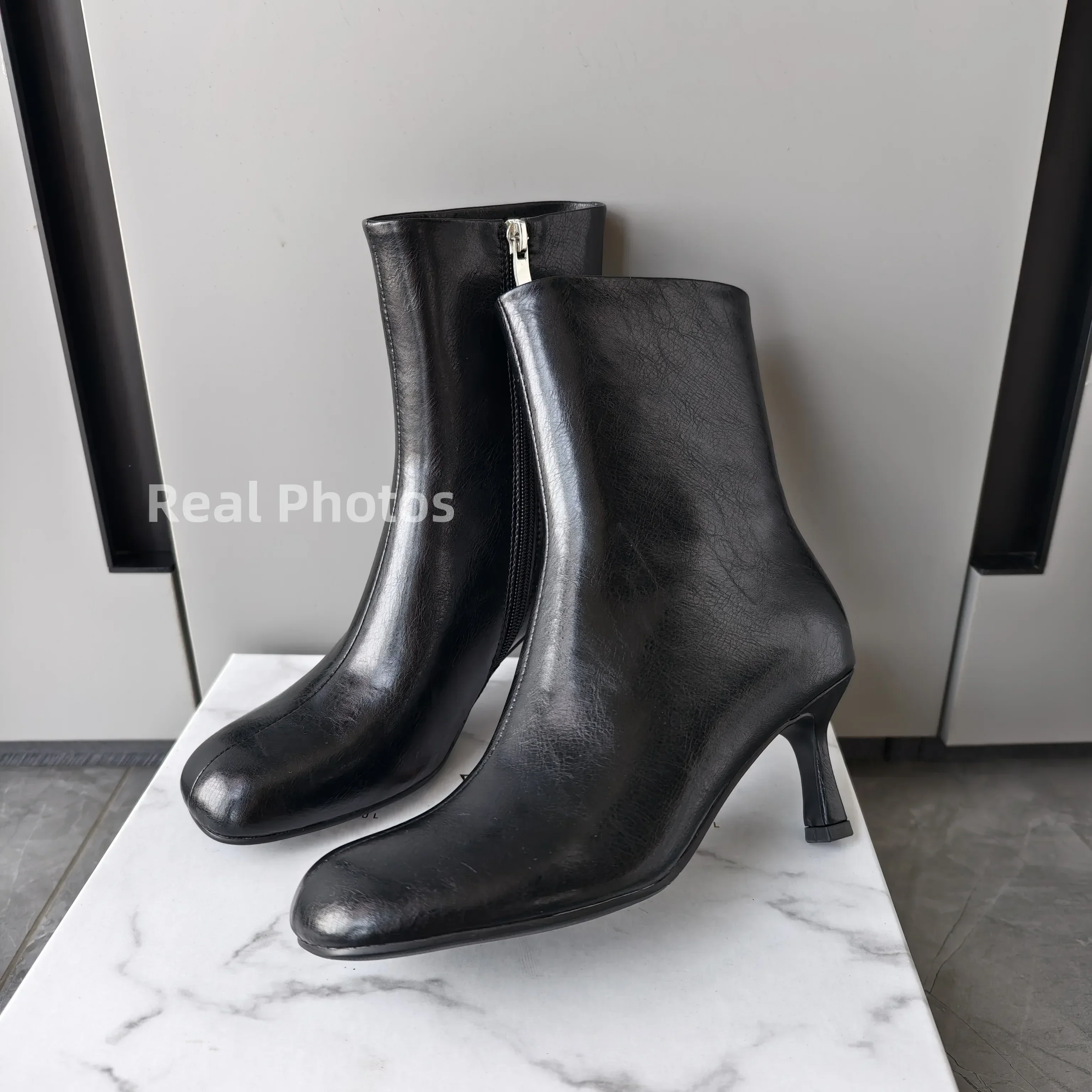 FEDONAS Fashion Women Genuine Leather Thin High Heels Warm Autumn Winter Ankle Boots Round Toe Short Elegant Short Boots Shoes - Image 5