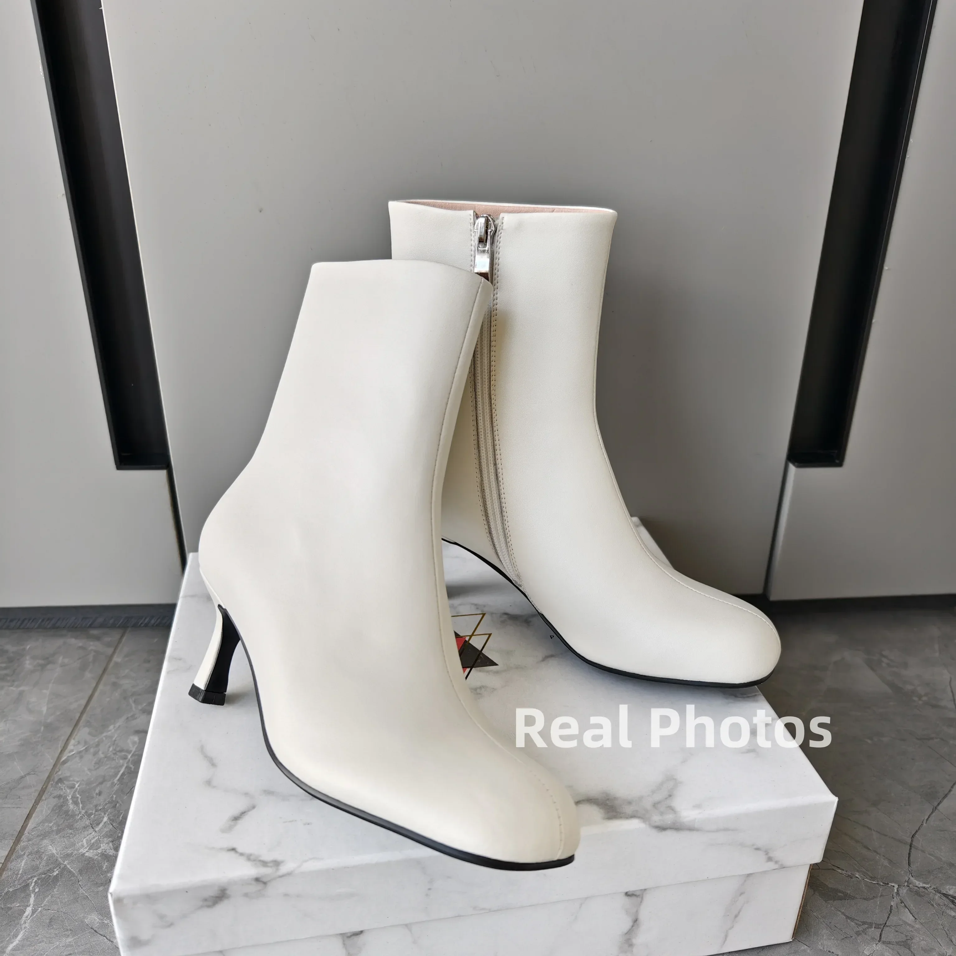 FEDONAS Fashion Women Genuine Leather Thin High Heels Warm Autumn Winter Ankle Boots Round Toe Short Elegant Short Boots Shoes - Image 6