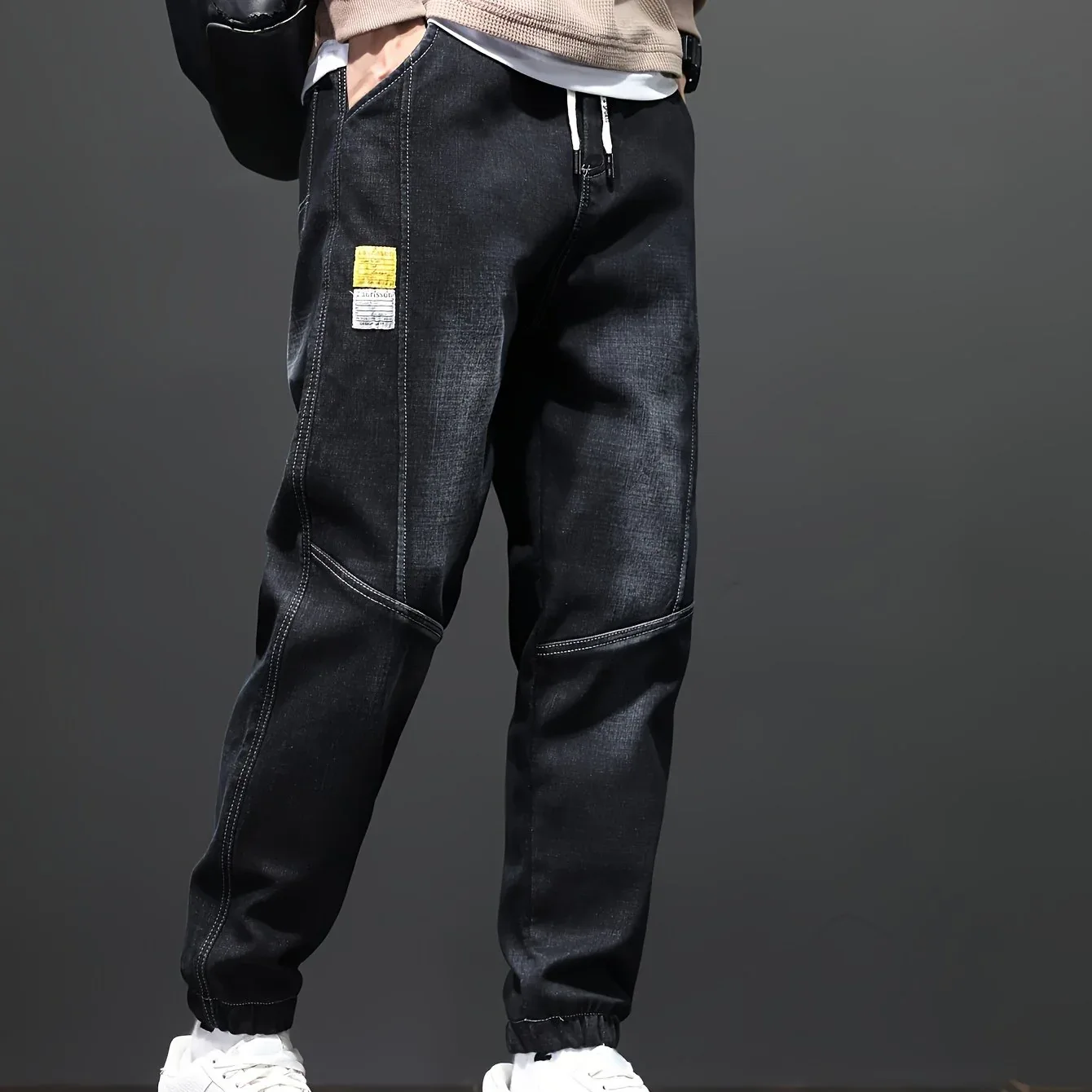 Fleece-Lined Stretch Denim Joggers - Image 10