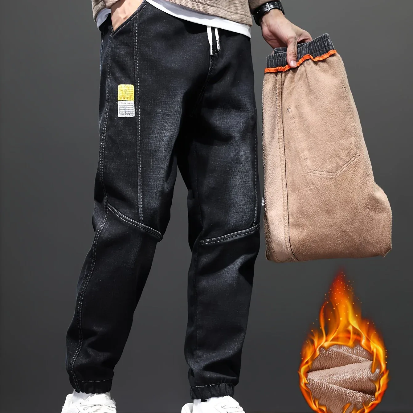 Fleece-Lined Stretch Denim Joggers - Image 11