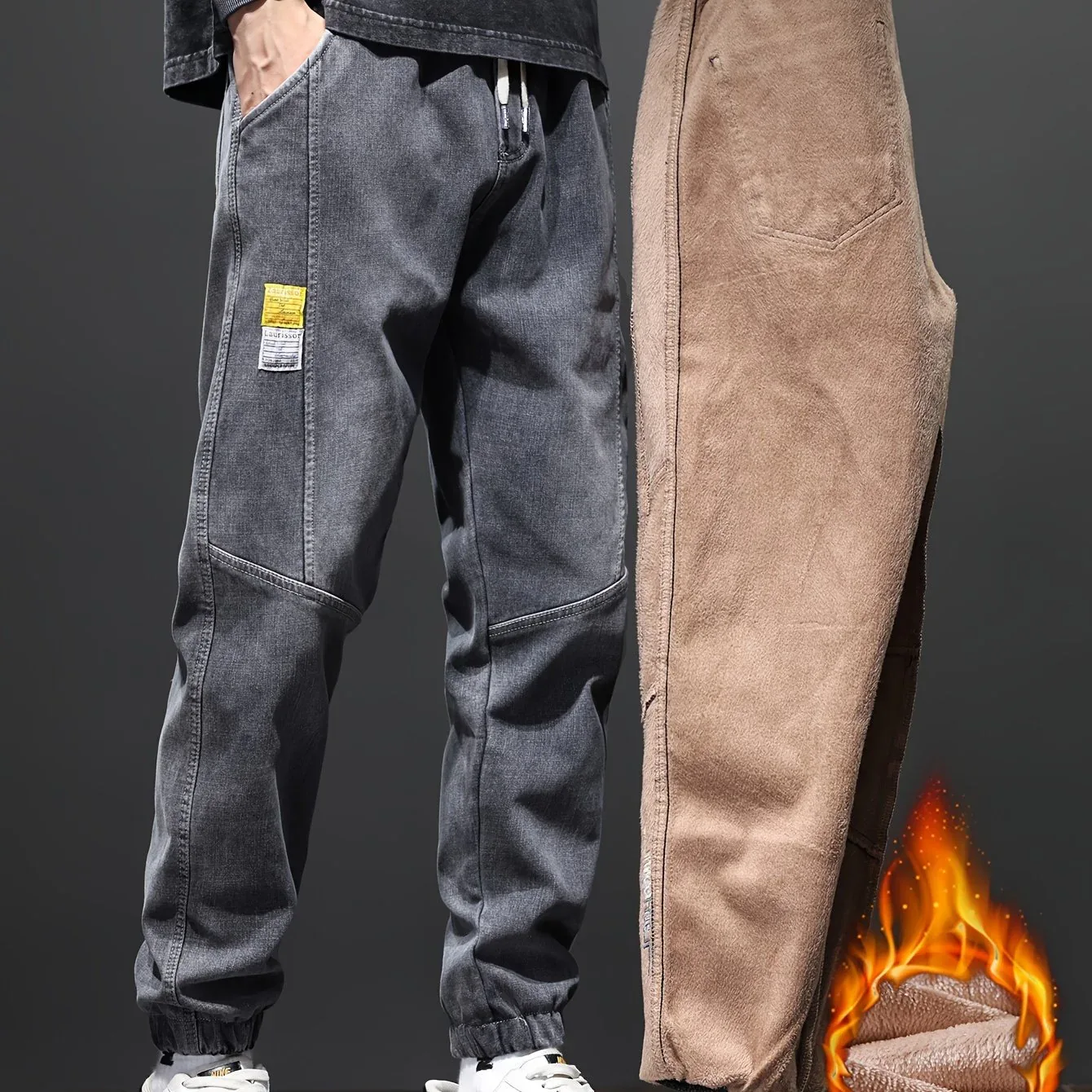 Fleece-Lined Stretch Denim Joggers - Image 12