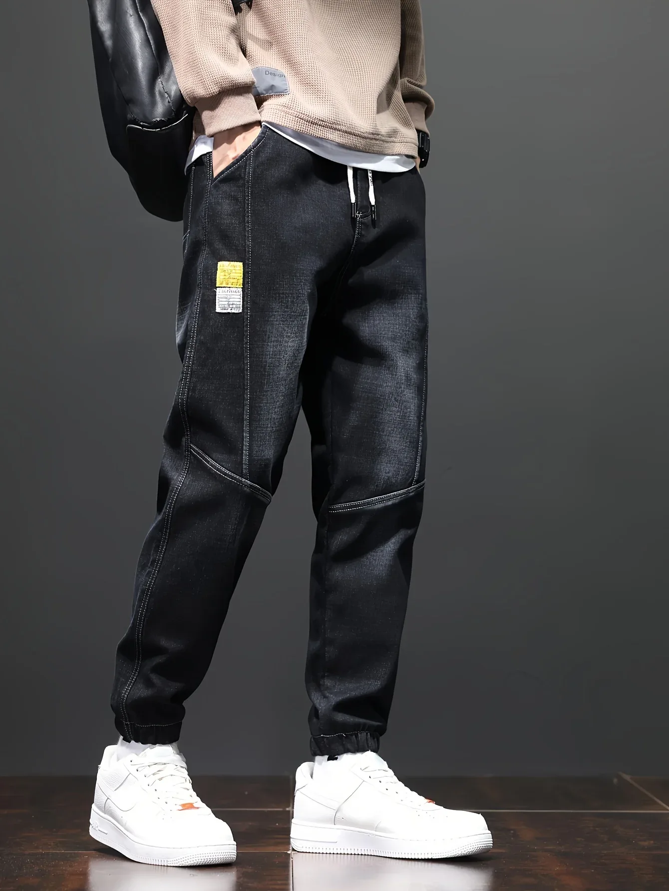 Fleece-Lined Stretch Denim Joggers - Image 3