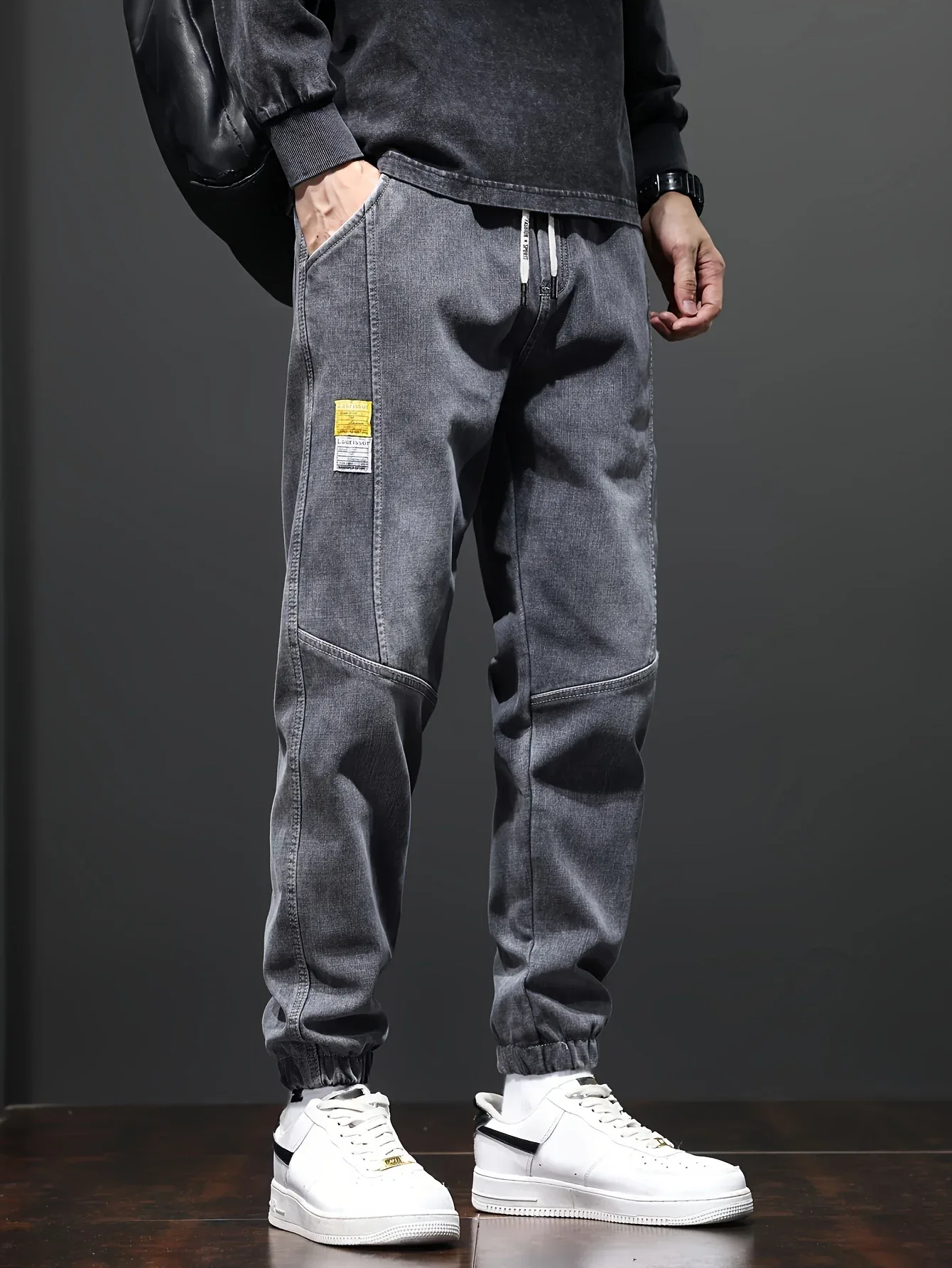 Fleece-Lined Stretch Denim Joggers - Image 4