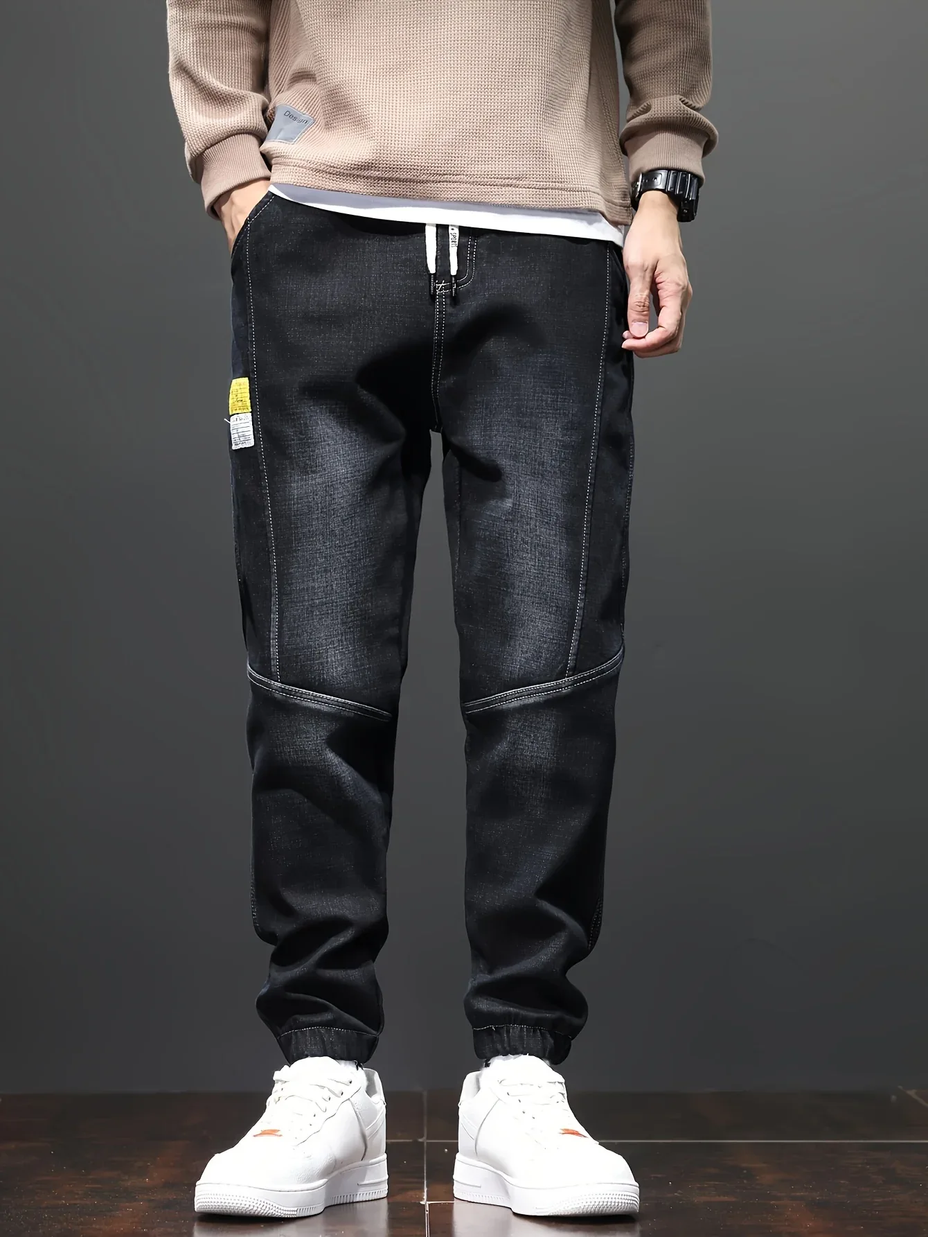 Fleece-Lined Stretch Denim Joggers - Image 7