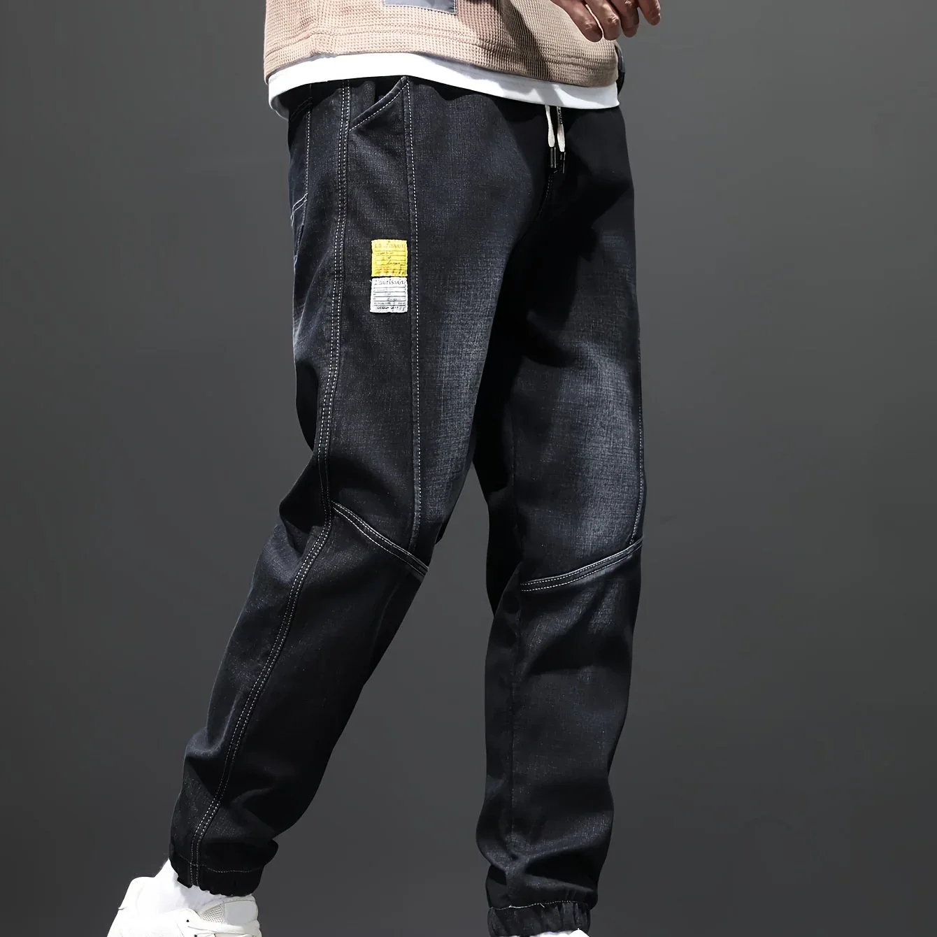 Fleece-Lined Stretch Denim Joggers - Image 9